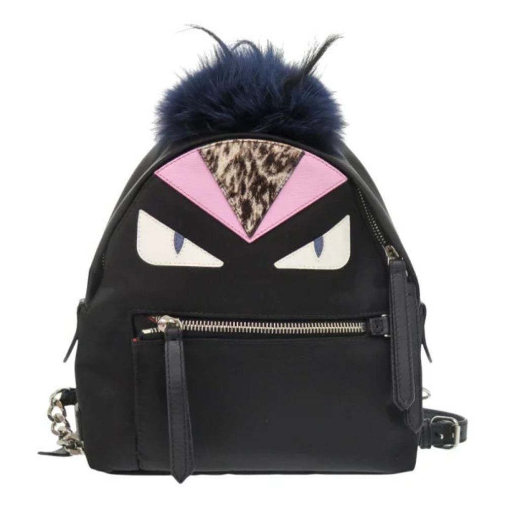 Fendi Bugs Monster Backpack Fox Fur Black Daypack